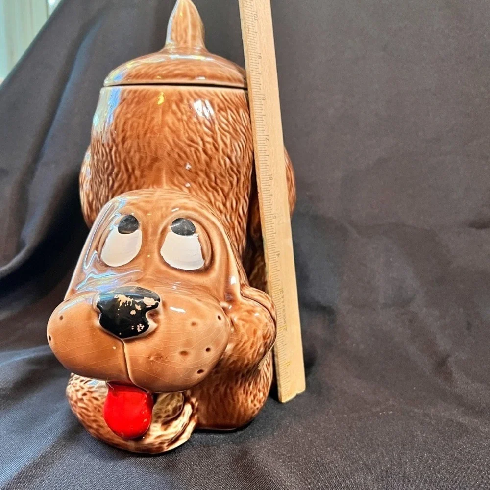 Vintage McCoy Thinking Dog Cookie Jar 0272 USA Brown Puppy Retro Kitchen Pottery